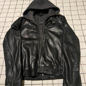 Mauritius Leather biker-style jacket with zip-in hoodie